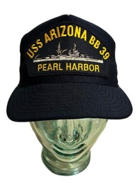 USS Arizona BB 39 Pearl Harbor Cap Hat USA Military Navy Ship Black Malitia OS